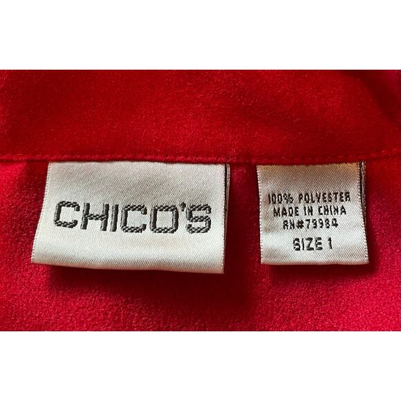 Chico’s Red Button Up Top Sz M Embroidered Asian Inspired Long Sleees Whimsical - Picture 2 of 12